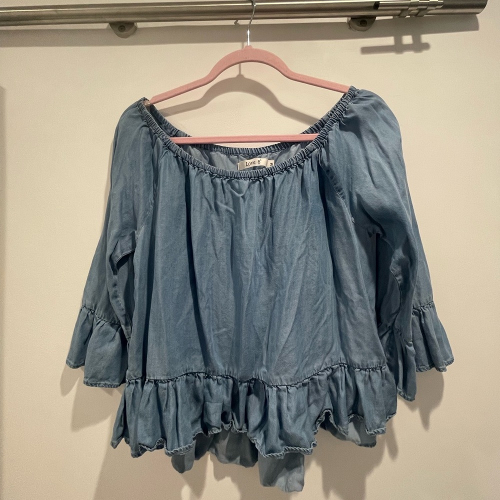 Denim Shoulder Crop Shirt